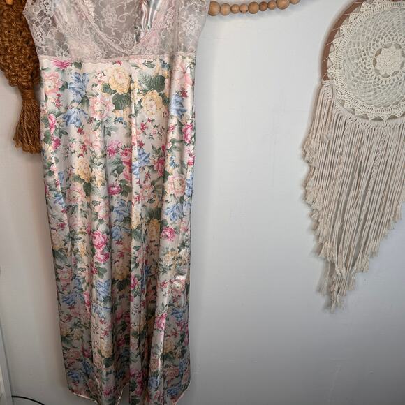 Vintage Floral Lace Detil Satin Slip Nightie Dress - Picture 4 of 5